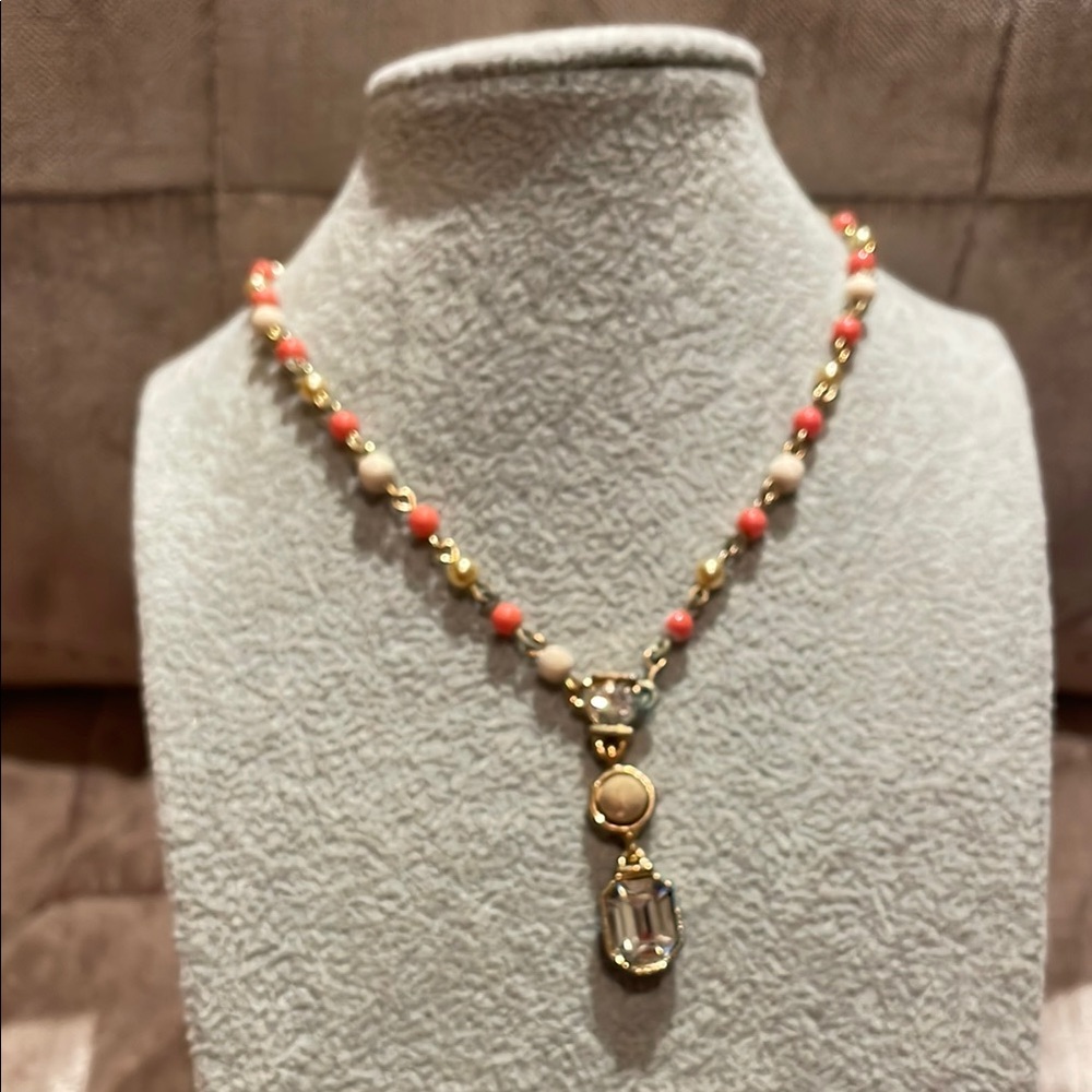 Vintage Givenchy Gold and Coral Beaded Necklace Help Rescue Me - Picture 1 of 9